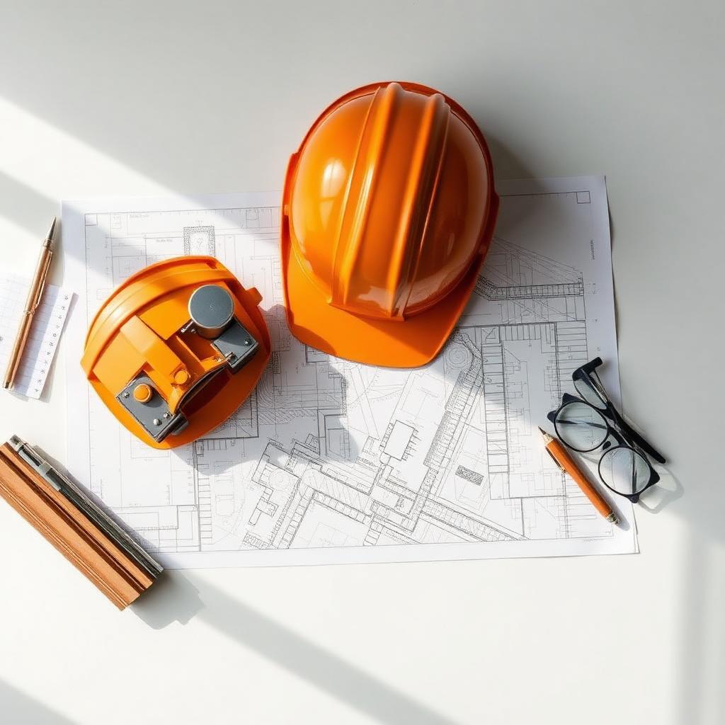 Engineering blueprints and instruments