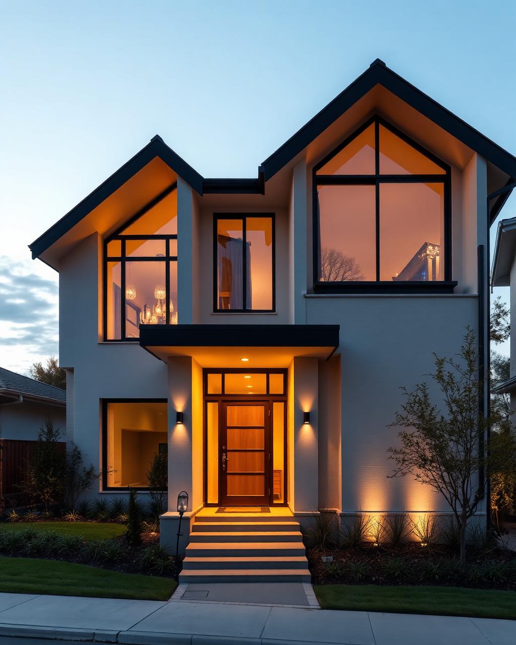 Modern residential home at dusk